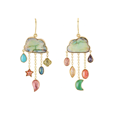 Opal Cloud and Rain Chain Drop Earrings