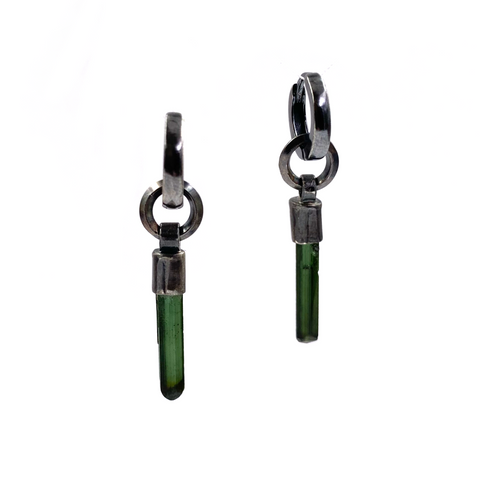 Detachable Crystal Huggie Earrings, Green Tourmaline
