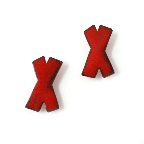 Small X Marks Studs, Red
