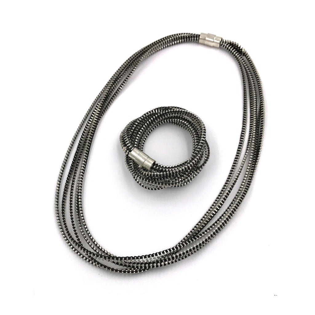 Saturn Silver and Black Necklace/Bracelet